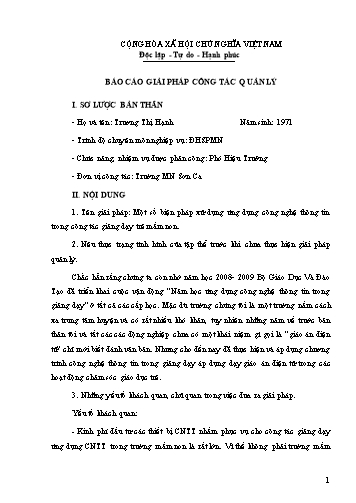 Báo cáo SKKN Một số biện pháp xử dụng ứng dụng công nghệ thông tin trong công tác giảng dạy trẻ Mầm non