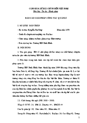 Báo cáo SKKN Một số giải pháp chỉ đạo nâng cao chất lượng chuyên môn cho giáo viên tại trường Mầm non Bình Minh