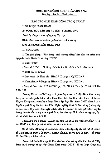 Báo cáo SKKN Xây dựng môi trường Tiếng Việt cho trẻ Mầm non tại phân hiệu Buôn Drai vùng DTTS