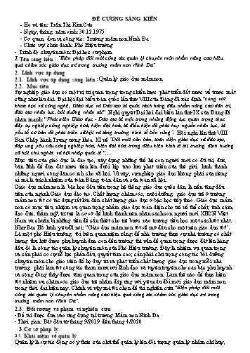 Đề cương sáng kiến Biện pháp đổi mới công tác quản lý chuyên môn nhằm nâng cao hiệu quả chăm sóc giáo dục trẻ trong trường Mầm non Ninh Đa