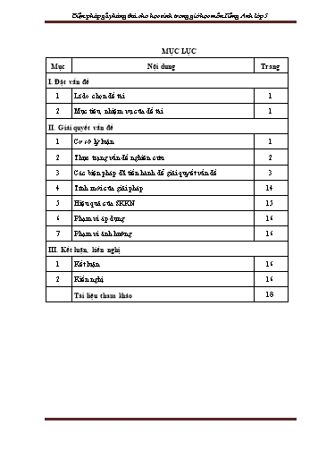 Sáng kiến kinh nghiệm Biện pháp gây hứng thú cho học sinh trong giờ học môn Tiếng Anh Lớp 5