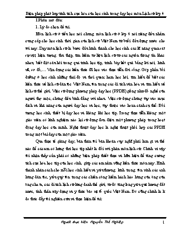 Sáng kiến kinh nghiệm Biện pháp phát huy tính tích cực hóa của học sinh trong dạy học môn Lịch sử Lớp 4