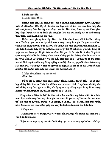 Sáng kiến kinh nghiệm Bồi dưỡng giải toán qua mạng cho học sinh Lớp 2