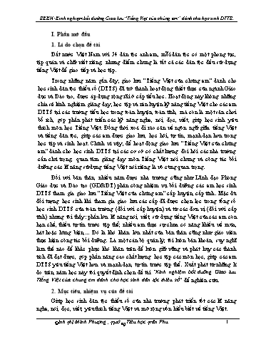 Sáng kiến kinh nghiệm Bồi dưỡng giao lưu Tiếng Việt của chúng em dành cho học sinh Dân tộc thiểu số