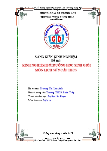 Sáng kiến kinh nghiệm Bồi dưỡng học sinh giỏi môn Lịch sử 9 cấp THCS