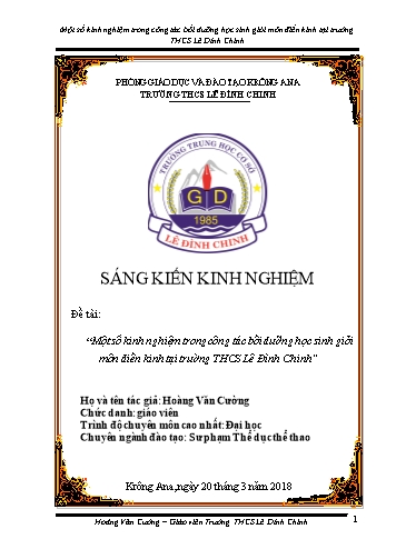 Sáng kiến kinh nghiệm Công tác bồi dưỡng học sinh giỏi môn điền kinh tại trường THCS Lê Đình Chinh