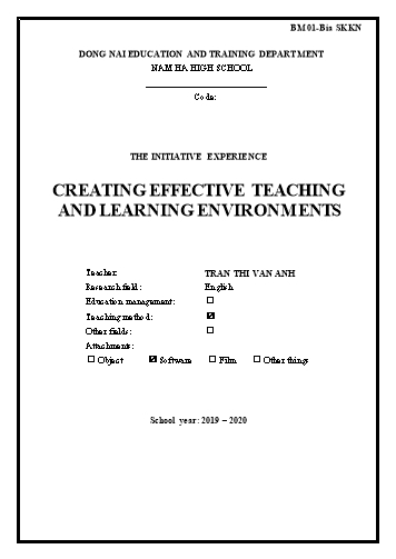 Sáng kiến kinh nghiệm Creating effective teaching and learning environments