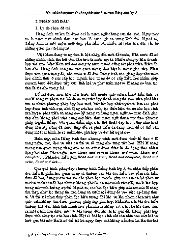 Sáng kiến kinh nghiệm Dạy học phần đọc hiểu môn Tiếng Anh Lớp 5