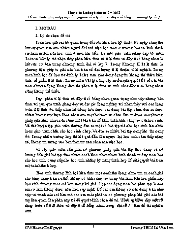 Sáng kiến kinh nghiệm Dạy một số dạng toán về tỉ lệ thức và dãy tỉ số bằng nhau trong Đại số 7