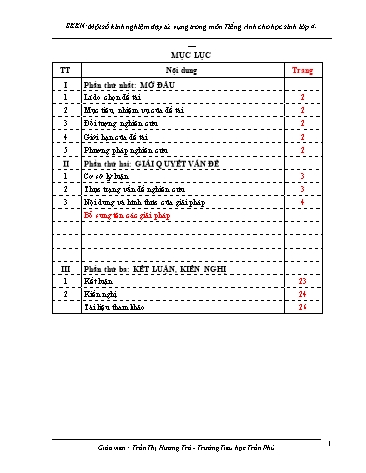 Sáng kiến kinh nghiệm Dạy từ vựng trong môn Tiếng Anh cho học sinh Lớp 4