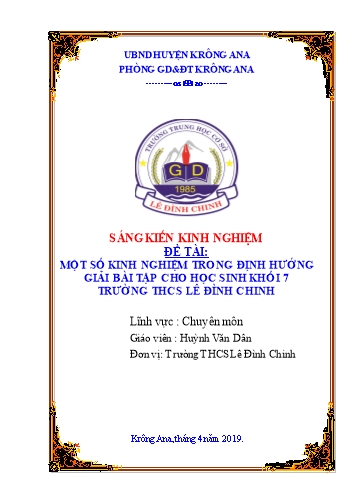 Sáng kiến kinh nghiệm Định hướng giải bài tập vật lý cho học sinh Lớp 7 trường THCS Lê Đình Chinh