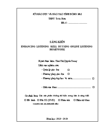 Sáng kiến kinh nghiệm Enhancing listening skill by using online listening homework