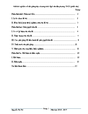 Sáng kiến kinh nghiệm Giảng dạy chương trình Ngữ văn địa phương THCS (Phần văn)