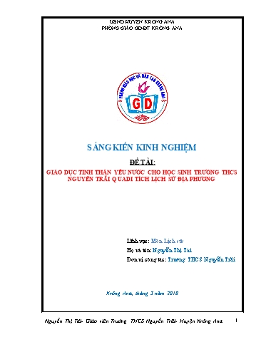 Sáng kiến kinh nghiệm Giáo dục tinh thần yêu nước cho học sinh trường THCS Nguyễn Trãi qua một số di tích lịch sử địa phương