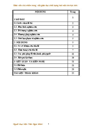Sáng kiến kinh nghiệm Giáo viên chủ nhiệm trong việc giáo dục chất lượng hai mặt cho học sinh