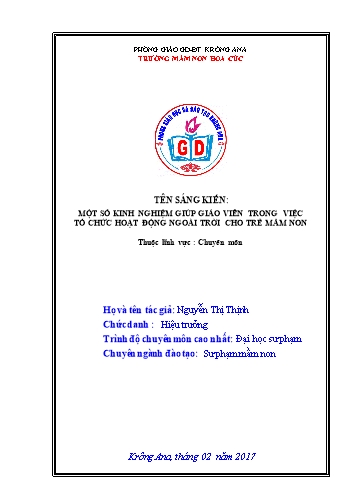 Sáng kiến kinh nghiệm Giúp giáo viên trong việc tổ chức hoạt động ngoài trời cho trẻ Mầm non