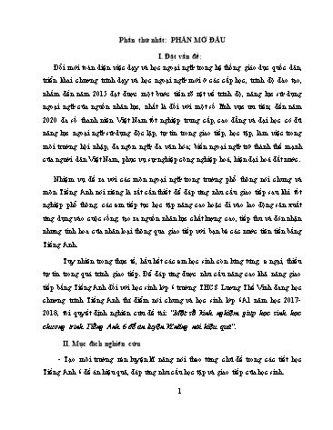 Sáng kiến kinh nghiệm Giúp học sinh học chương trình Tiếng Anh 6 đề án luyện kĩ năng nói hiệu quả