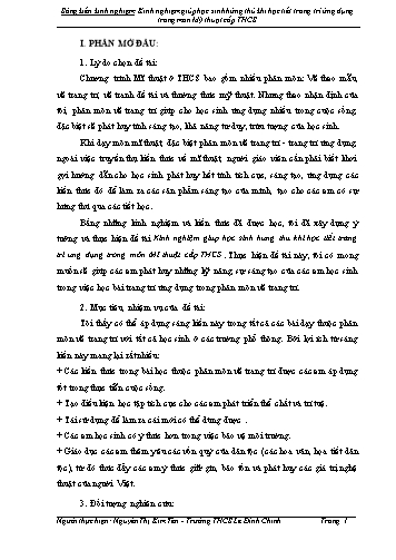Sáng kiến kinh nghiệm Giúp học sinh hứng thú khi học tiết trang trí ứng dụng trong môn Mỹ thuật cấp THCS
