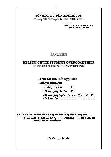 Sáng kiến kinh nghiệm Helping gifted students overcome their difficulties in essay writing