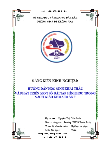 Sáng kiến kinh nghiệm Hướng dẫn học sinh khai thác và phát triển một số bài tập hình học trong sách giáo khoa Toán 7