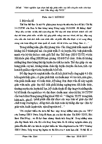 Sáng kiến kinh nghiệm Lựa chọn bài tập phát triển sức bền chuyên môn cho học sinh Cầu lông cấp THCS