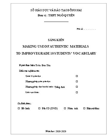 Sáng kiến kinh nghiệm Making use of authentic materials to improve grade 10 students’ vocabulary