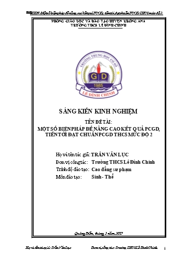 Sáng kiến kinh nghiệm Một số biện pháp để nâng cao kết quả PCGD, tiến tới đạt chuẩn PCGD THCS mức độ 2