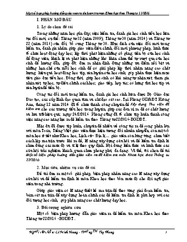 Sáng kiến kinh nghiệm Một số biện pháp hướng dẫn giáo viên ra đề kiểm tra môn Khoa học theo Thông tư 22/2016