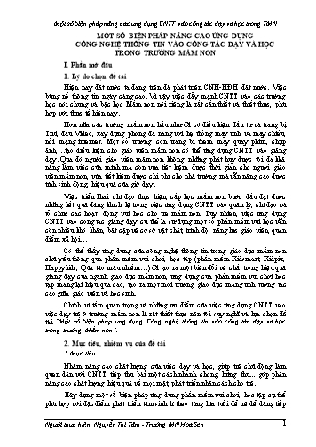 Sáng kiến kinh nghiệm Một số biện pháp nâng cao ứng dụng Công nghệ thông tin vào công tác dạy và học trong trường Mầm non