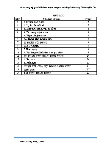 Sáng kiến kinh nghiệm Một số biện pháp quản lý lớp học hiệu quả trong giờ học Tiếng Anh ở trường Tiểu học Hoàng Văn Thụ