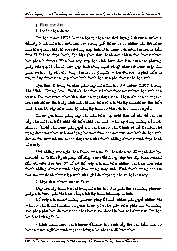 Sáng kiến kinh nghiệm Một số giải giáp nhằm nâng cao chất lượng dạy học lập trình Pascal đối với môn Tin học 8
