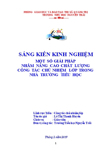 Sáng kiến kinh nghiệm Một số giải pháp nhằm nâng cao chất lượng công tác chủ nhiệm lớp trong nhà trường Tiểu học