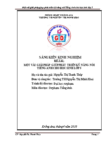 Sáng kiến kinh nghiệm Một vài giải pháp giúp phát triển kỹ năng nói Tiếng Anh cho học sinh Lớp 5