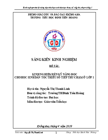 Sáng kiến kinh nghiệm Rèn kỹ năng đọc cho học sinh dân tộc thiểu số tiếp thu chậm ở Lớp 1
