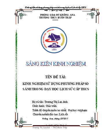Sáng kiến kinh nghiệm Sử dụng phương pháp so sánh trong dạy học Lịch sử cấp THCS