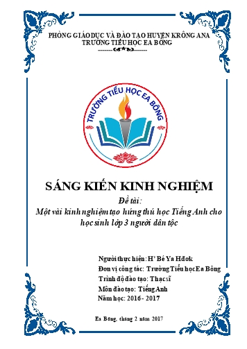 Sáng kiến kinh nghiệm Tạo hứng thú học Tiếng Anh cho học sinh Lớp 3 người dân tộc