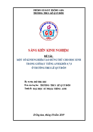 Sáng kiến kinh nghiệm Tạo hứng thú trong giờ học Tiếng Anh Khối 6, 7, 8 ở trường THCS Lê Quý Đôn