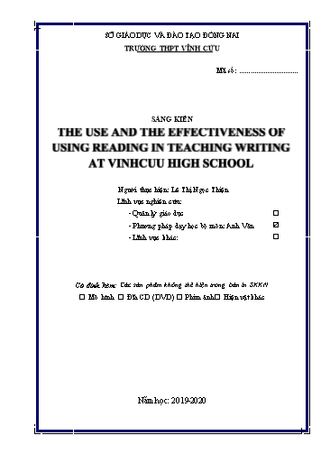 Sáng kiến kinh nghiệm The use and the effectiveness of using reading in teaching writing at Vinh Cuu high school