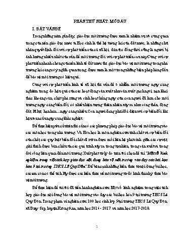 Sáng kiến kinh nghiệm Tích hợp giáo dục nội dung bảo vệ môi trường vào dạy các bài học Hóa 9 tại trường THCS Lê Quý Đôn