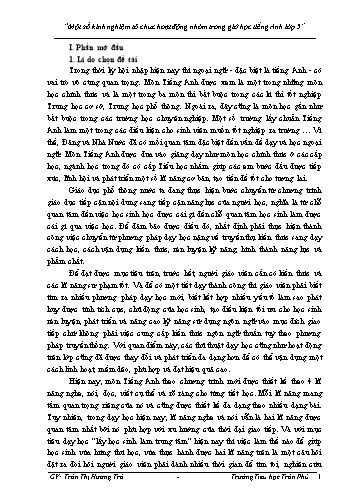 Sáng kiến kinh nghiệm Tổ chức hoạt động nhóm trong giờ học Tiếng Anh Lớp 5