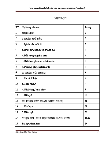 Sáng kiến kinh nghiệm Ứng dụng thuyết đa trí tuệ vào dạy học môn Tiếng Anh Lớp 3