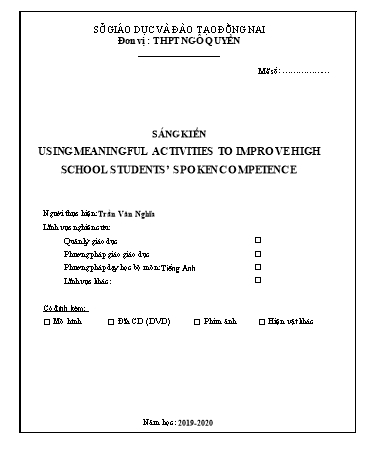 Sáng kiến kinh nghiệm Using meaningful activities to improve high school students’ spoken competence