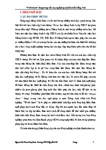 Sáng kiến kinh nghiệm Work sheet dùng trong việc dạy ngữ pháp ở môn Tiếng Anh