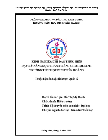 SKKN Chỉ đạo thực hiện dạy kỹ năng đọc thành tiếng cho học sinh dân tộc thiểu số trường Tiểu học Đinh Tiên Hoàng