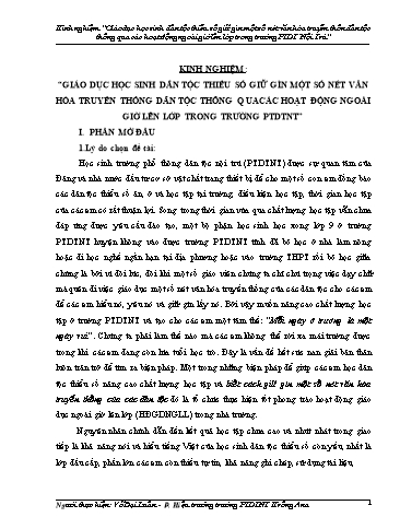 SKKN Giáo dục học sinh dân tộc thiểu số giữ gìn một số nét văn hóa truyền thốn dân tộc thông qua các hoạt động ngoài giờ lên lớp trong trường PTDT Nội trú