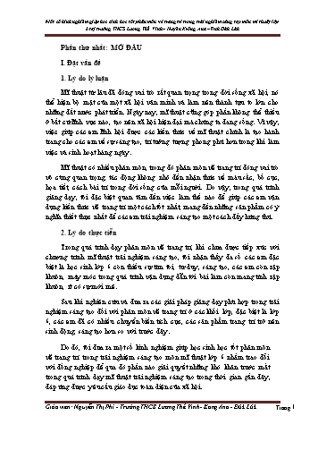 SKKN Giúp học sinh học tốt phân môn vẽ trang trí trong trải nghiệm sáng tạo môn Mĩ thuật Lớp 6 tại trường THCS Lương Thế Vinh - Huyện Krông Ana - Tỉnh Đăk Lăk
