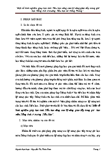 SKKN Giúp học sinh Tiểu học nâng cao kỹ năng giao tiếp trong giờ học Tiếng Anh ở trường Tiểu học Lê Hồng Phong
