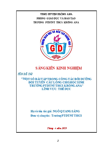 SKKN Một số bài tập trong công tác bồi dưỡng đội tuyển cầu lông cho học sinh trường PTDTNT THCS Krông Ana