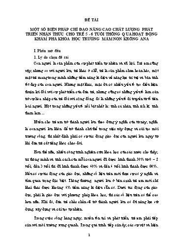 SKKN Một số biện pháp chỉ đạo nâng cao chất lượng phát triển nhận thức cho trẻ 5-6 tuổi thông qua hoạt động khám phá khoa học trường Mầm non Krông Ana