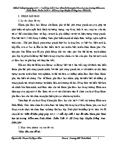 SKKN Một số biện pháp giúp trẻ 4 – 5 tuổi lớp chồi 1 học tốt môn khám phá khoa học tại trường Mầm non Bình Minh - Buôn Tuôr A - Xã Dray Sáp - Huyện Krông Ana - Đăk Lăk